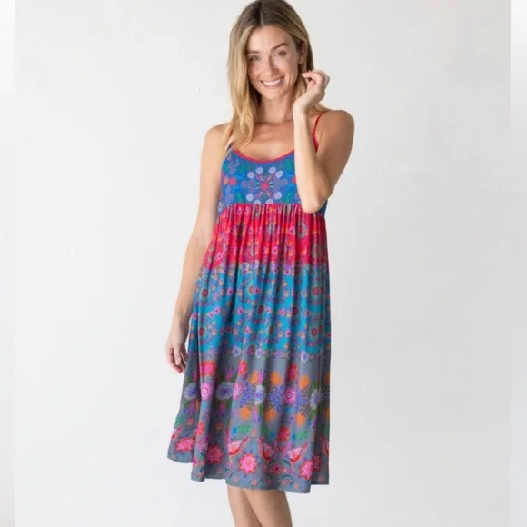 🌙NATURAL LIFE Gigi Midi Dress - Red Blue Floral🌙 - Picture 2 of 8